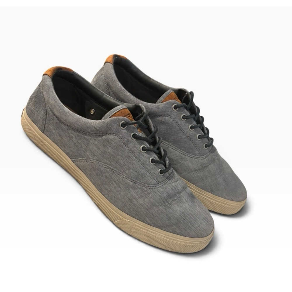 Sperry Men's 10 Blue Gray Lace Up Casual Sneakers Tan Trim Gum Sole STS23716